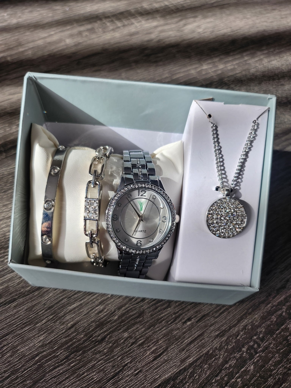 Silver Tone Women's Watch and Jewelry Gift Set - Silver